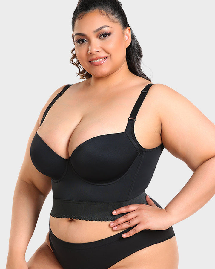 Comfortable women's longline push-up bra with sculpting shapewear for everyday body shaping.