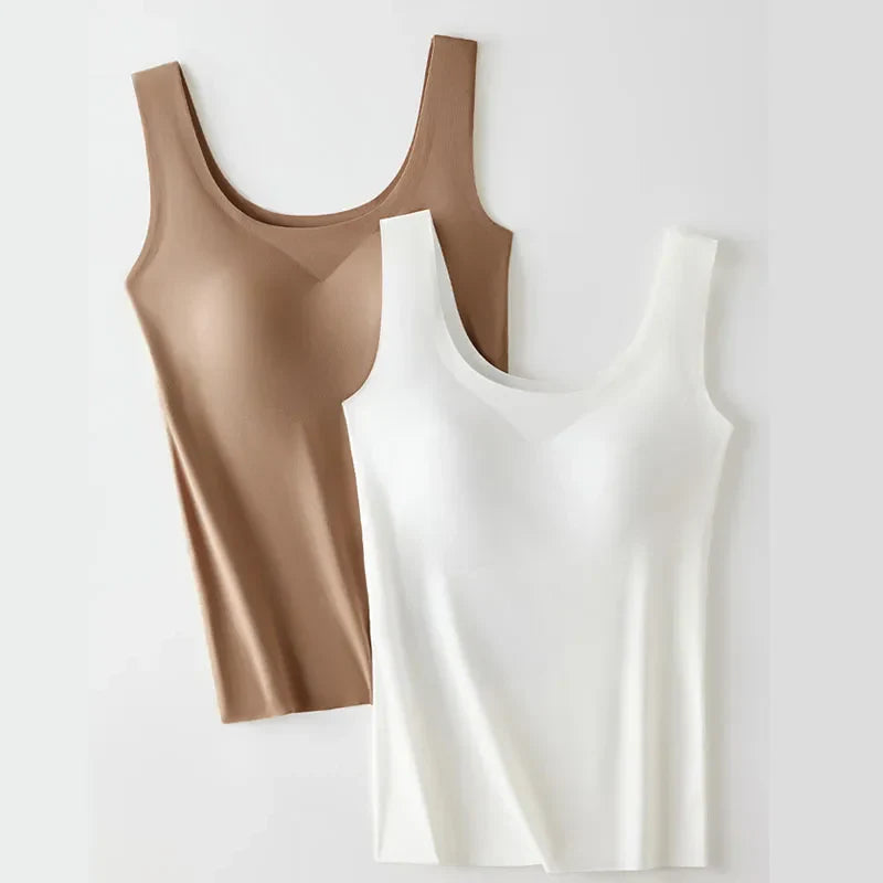 Comfortable women's seamless tank with built-in bra. Breathable, supportive, and perfect for everyday casual style.