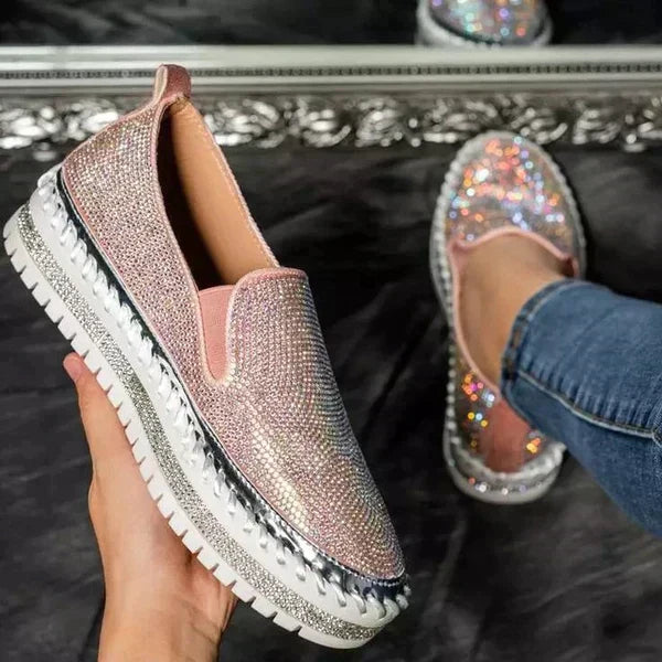 Easy wear women's sparkling slip-on shoes, offering glamorous style. Embellished footwear, perfect for casual or party chic.