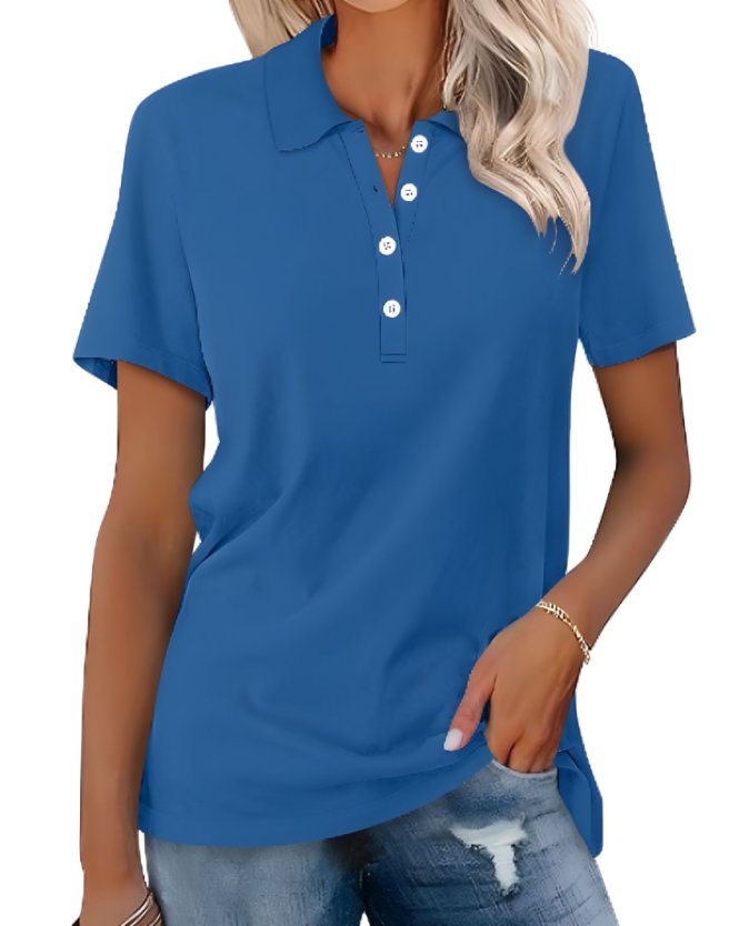 Casual women's short sleeve polo shirt, classic fit. Ideal for everyday style & comfort.