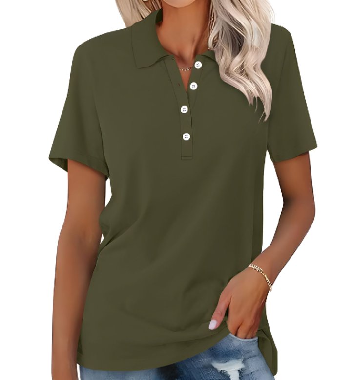 Soft women's short sleeve polo, a comfortable casual top for everyday wear. Classic women's fashion.