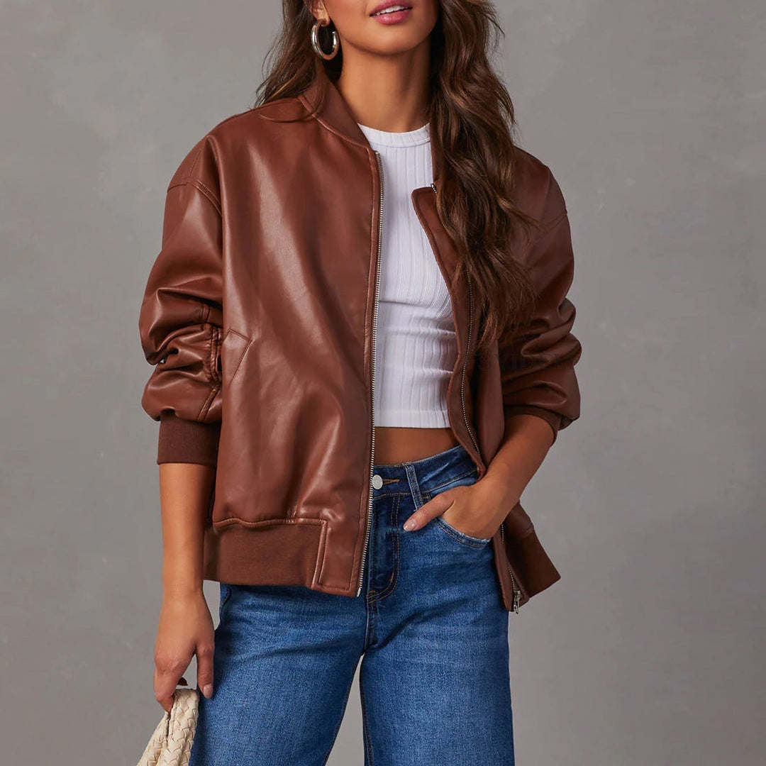 Women's sleek bomber jacket in a modern style, perfect for versatile everyday wear and casual outfits.