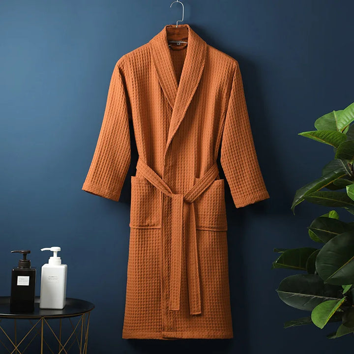 Women's luxurious lightweight waffle robe, a soft and breathable essential for lounge and sleepwear.