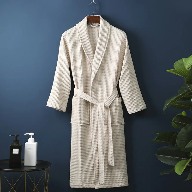 Soft, breathable waffle tie-waist robe for women, perfect for spring sleepwear and home comfort.