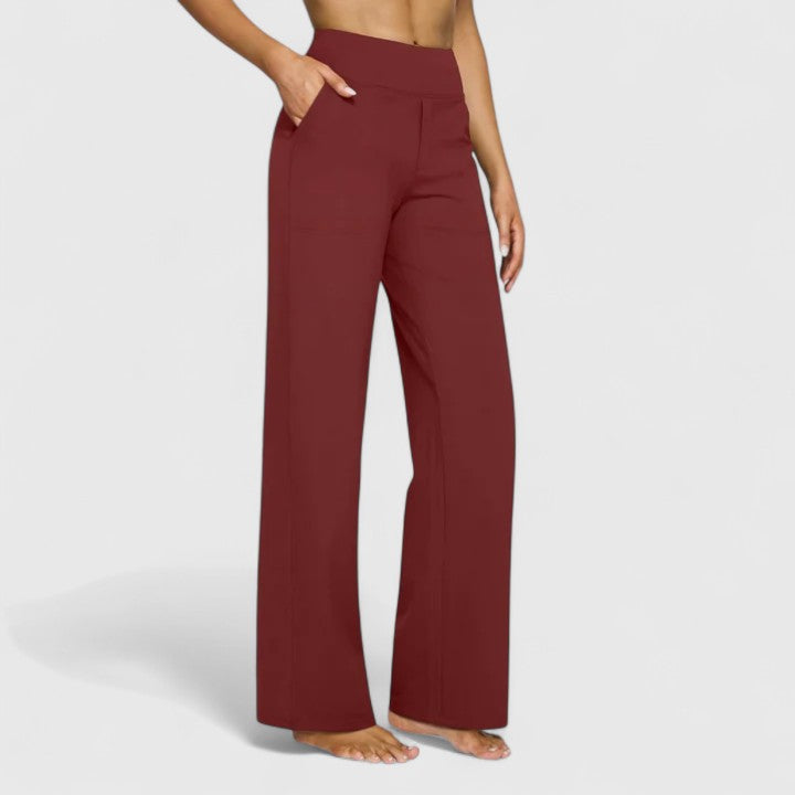 Stylish women's pull-on work pants, combining comfort with a polished, professional silhouette.