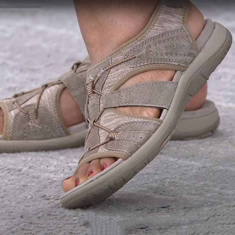 Everyday wear women's sandals, sporty and comfortable, shown in a spring setting