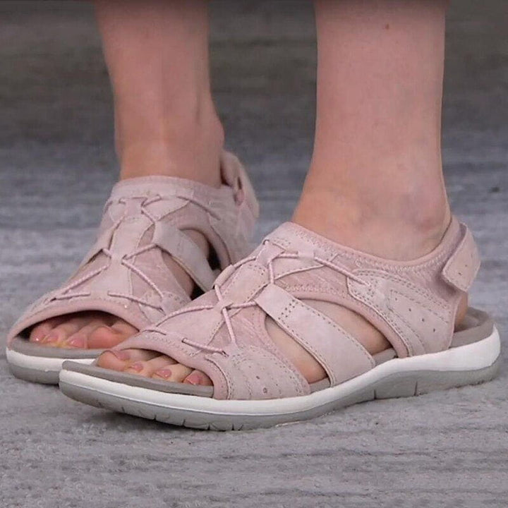 Women's spring footwear: close-up of the sole of a sporty comfort sandal, good grip