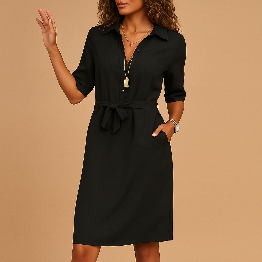Women's Spring Belted Button-Down Shirt Dress, a casual midi dress perfect for spring fashion.