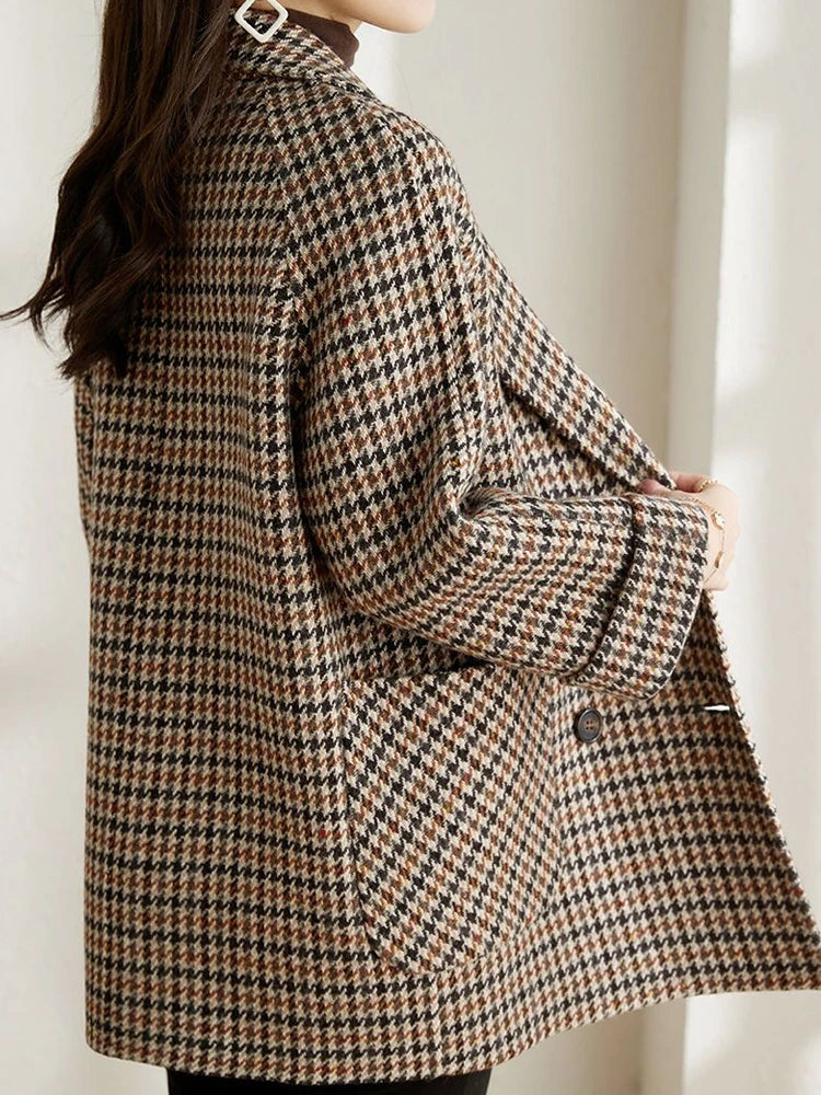 Spring check blazer jacket for women, offering a sophisticated and trendy outerwear option