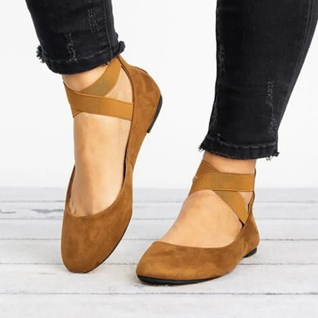 Comfortable women's ballet flats with unique cross-strap design, ideal spring footwear