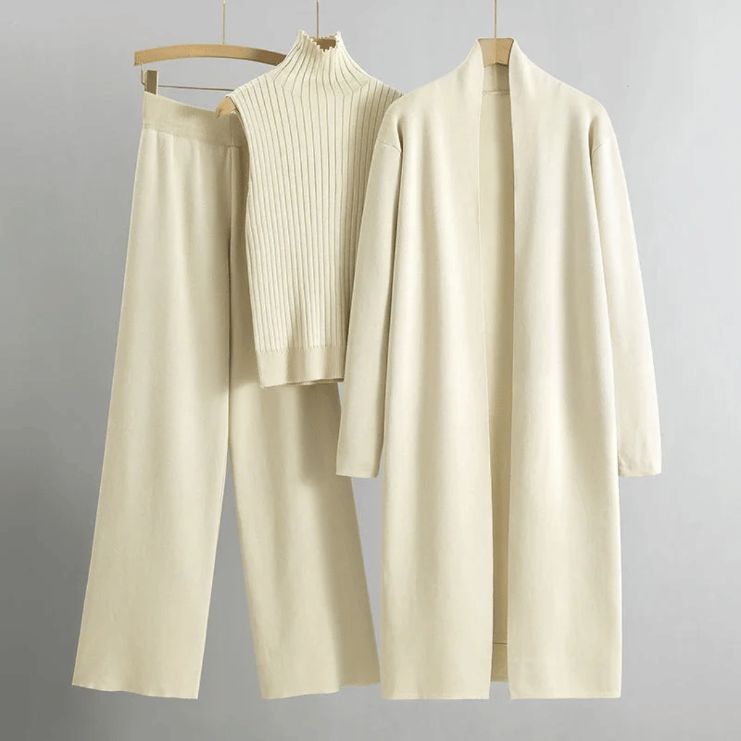 Elegant women's tailored three-piece pant set for spring, a versatile workwear and casual ensemble