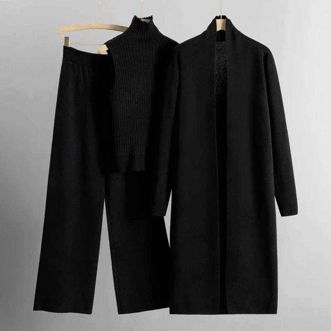 Matching three-piece pant set for women, suitable for spring, offering both casual and workwear style