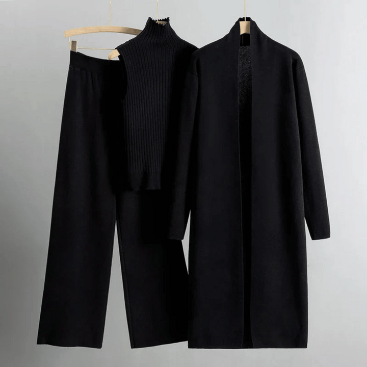 Matching three-piece pant set for women, suitable for spring, offering both casual and workwear style