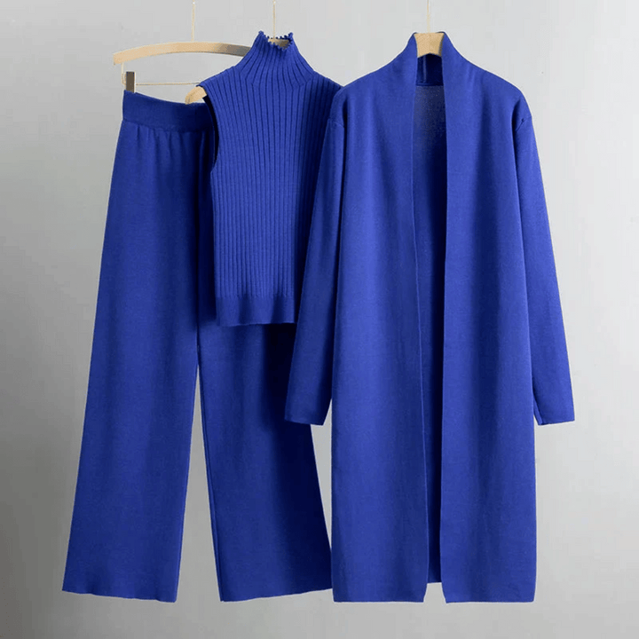 Stylish women's spring three-piece ensemble, a tailored pant set for versatile casual and workwear outfits