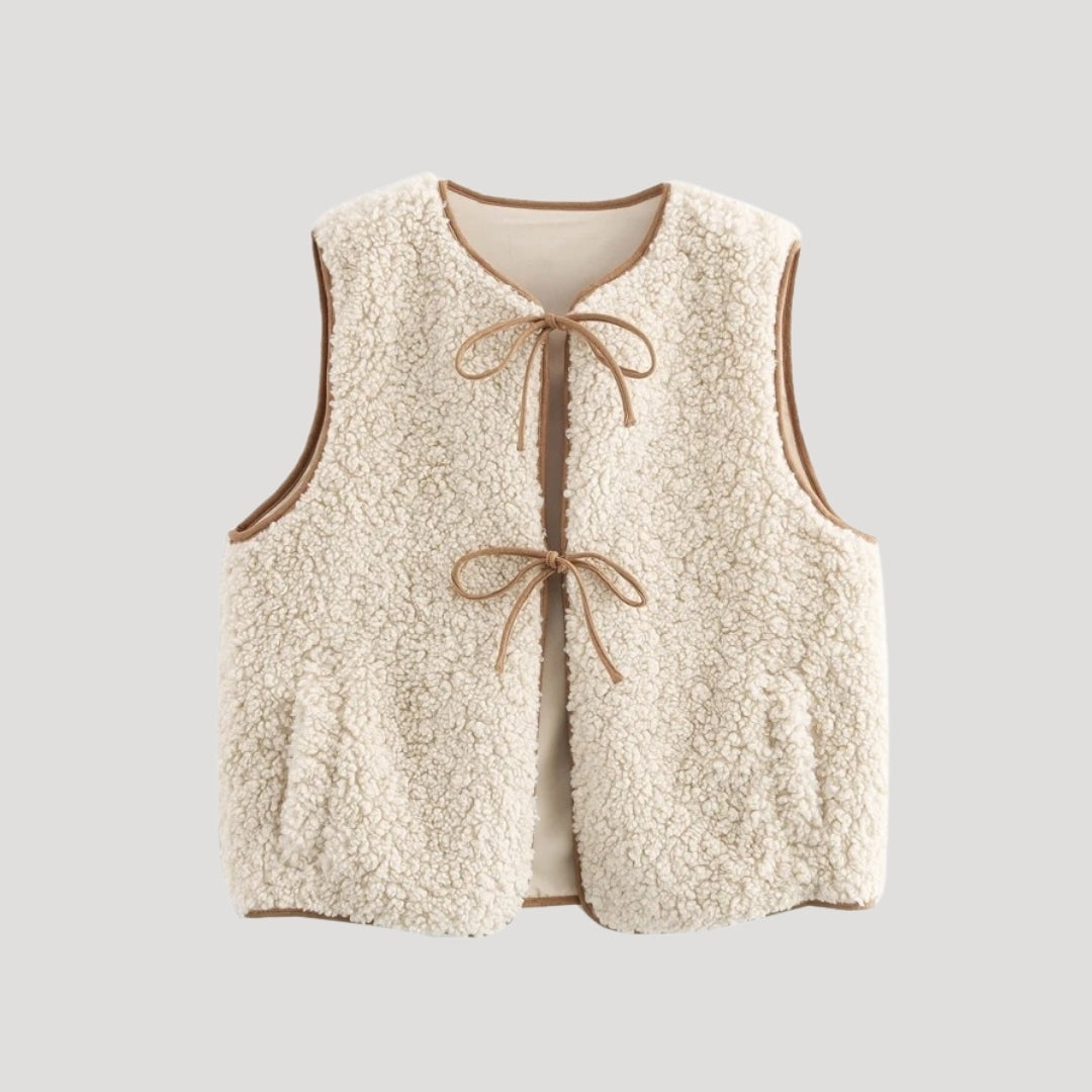 Women's Spring Tie-Front Cozy Vest in beige, perfect for layering, a casual fashion essential.