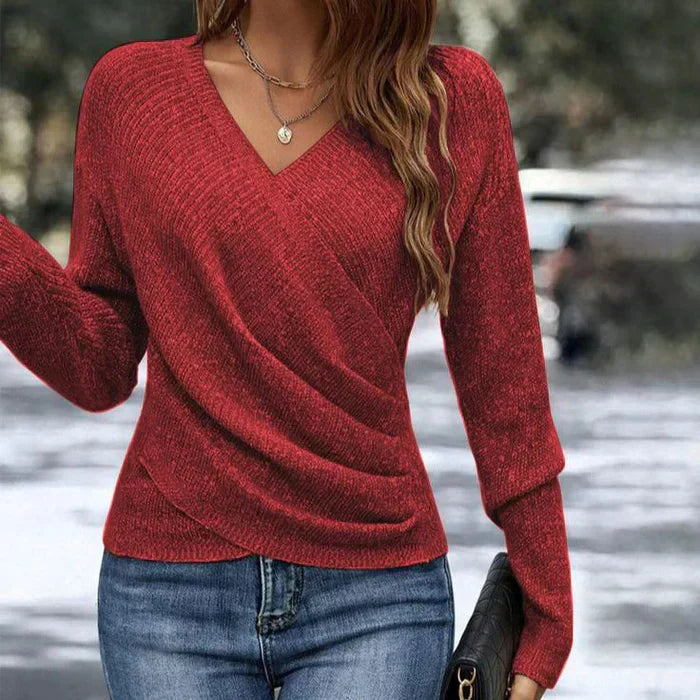 Everyday women's spring V-neck wrap top, elegant and comfortable casualwear, a must-have top