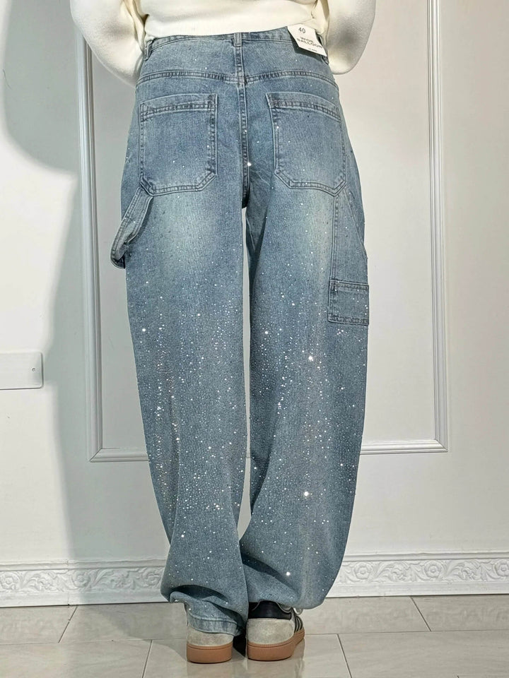 Full-length view of women's relaxed fit wide leg flowy pants, perfect for spring and summer.