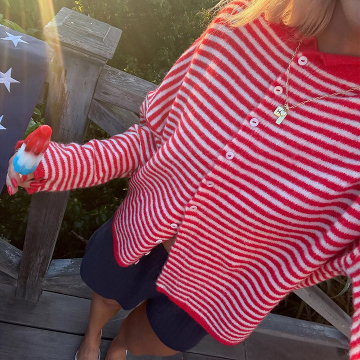 Versatile striped button-front cardigan for women, long-sleeve, cozy knit, perfect for layering.