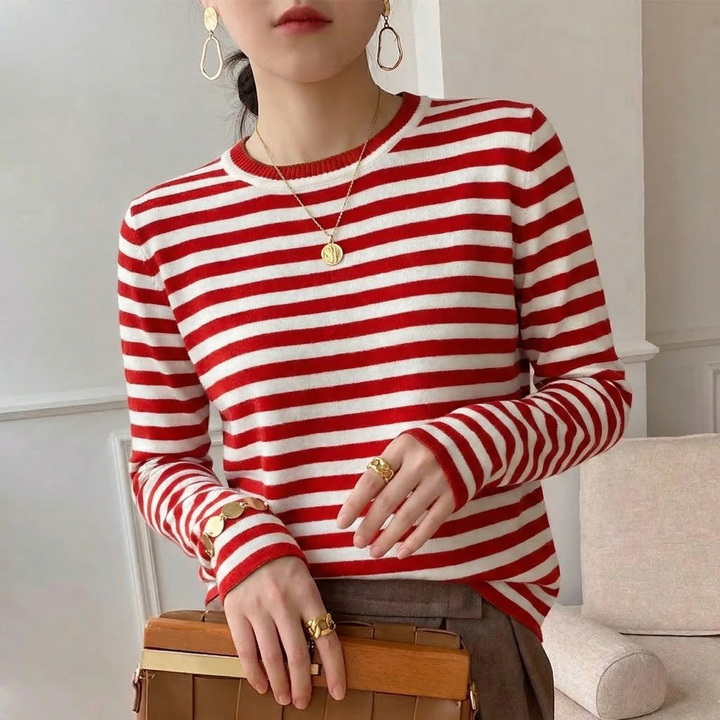 Soft women's striped cotton long sleeve t-shirt, a comfortable and breathable casual top for women.