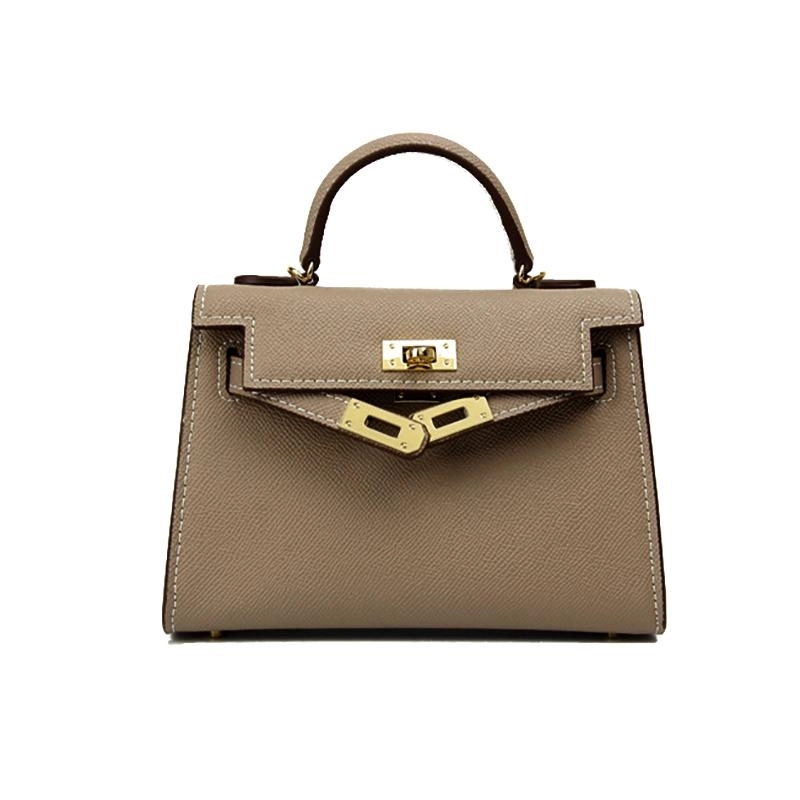 Women's stylish top handle crossbody bag in brown, a structured turn lock shoulder purse for daily fashion.