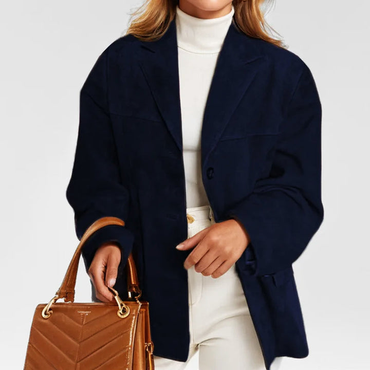 Long sleeve women's button-down blazer jacket for versatile outerwear, showcasing a polished, chic look.