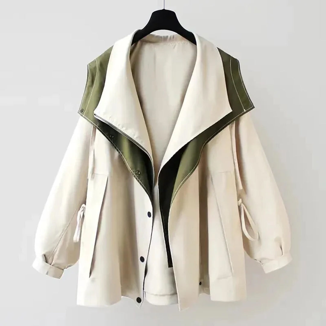 Women's stylish double layer hooded jacket, perfect for casual wear & comfort, relaxed fit outerwear.