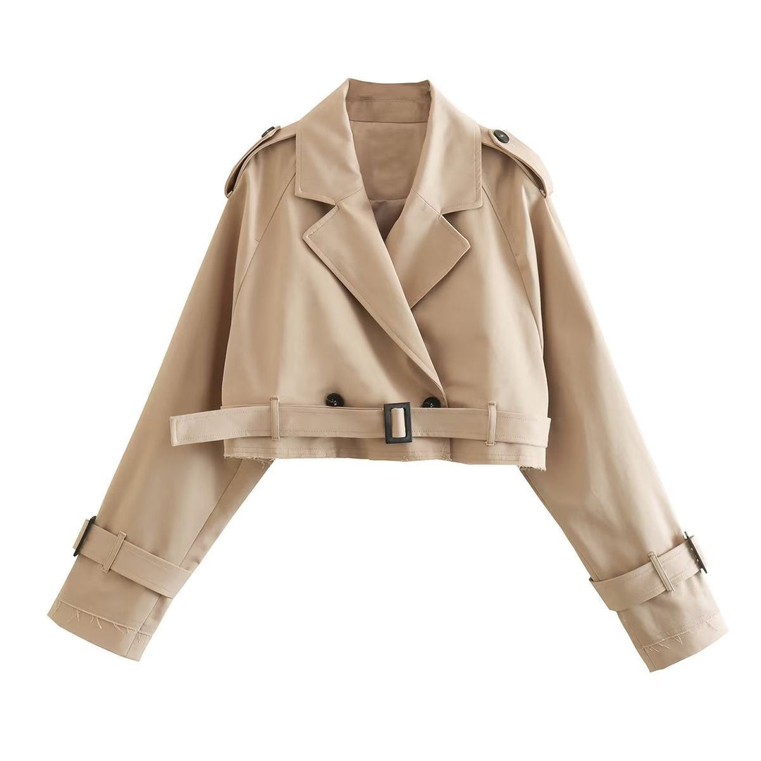Women's stylish short double-breasted trench coat, ideal spring & fall outerwear for a chic look