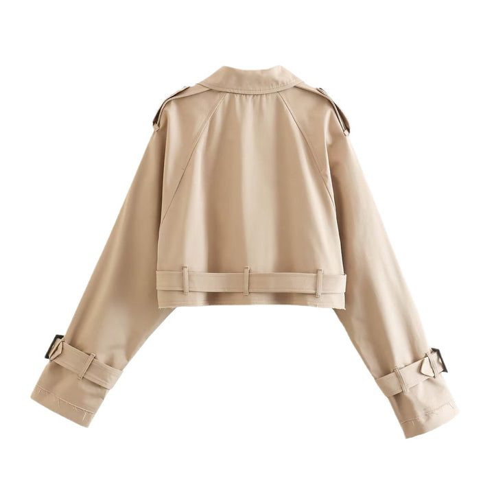 Cropped double-breasted trench coat for women, a fashionable and versatile outerwear option