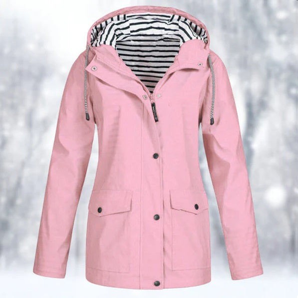 Womensfashion lightweight raincoat. Waterproof hooded outerwear for comfortable, all-weather style.