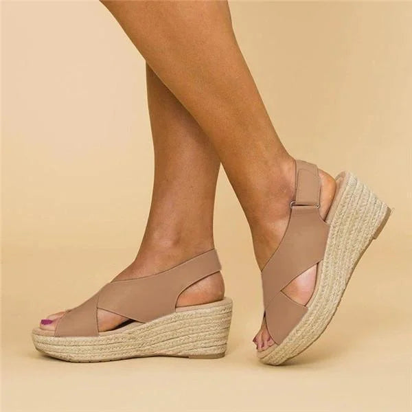 Women's stylish wedge espadrille sandals, perfect for summer comfort & vacation footwear.