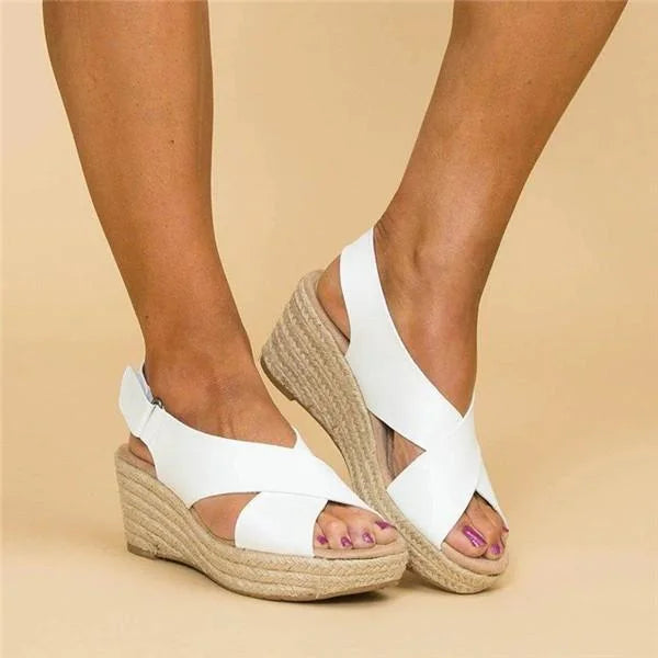 Chic women's espadrille wedge sandals, comfortable platform design, perfect for stylish summer outfits.