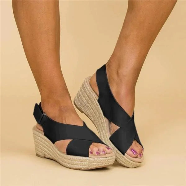Women's casual elegant wedge espadrille sandals, comfortable for summer days & evenings.
