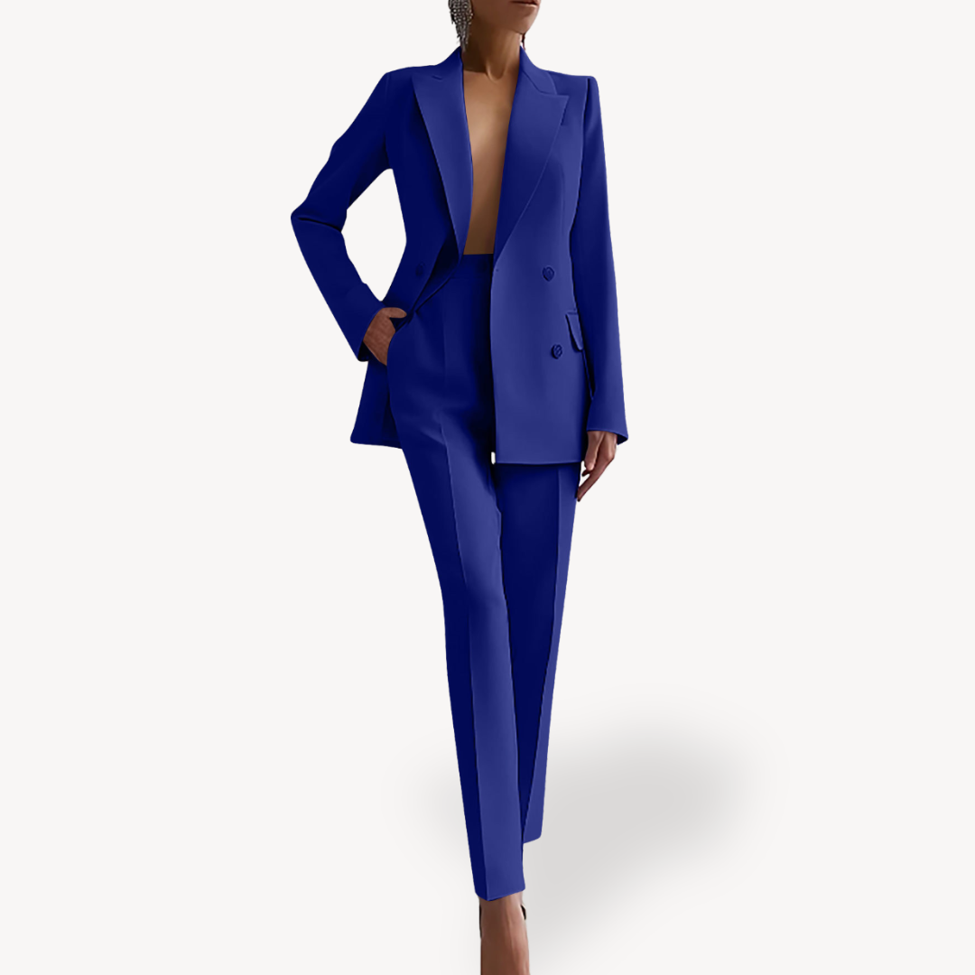 Professional women's tailored blazer and trousers set, a versatile two-piece suit for business and formal events.