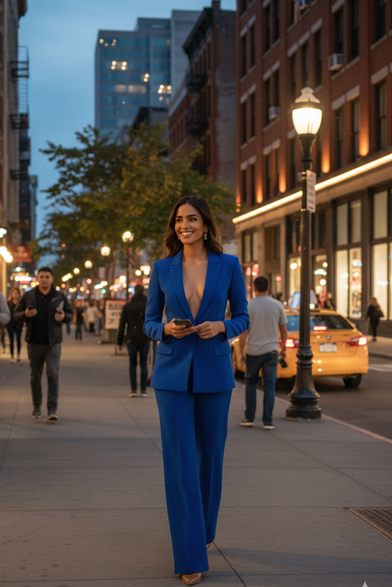 Stylish wide leg trousers for women, paired with a matching tailored blazer in a versatile fashion set.