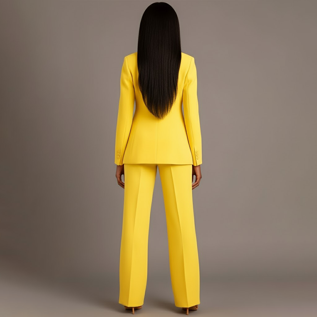 Comfortable yet stylish women's formal pant suit, featuring an elegant long blazer.