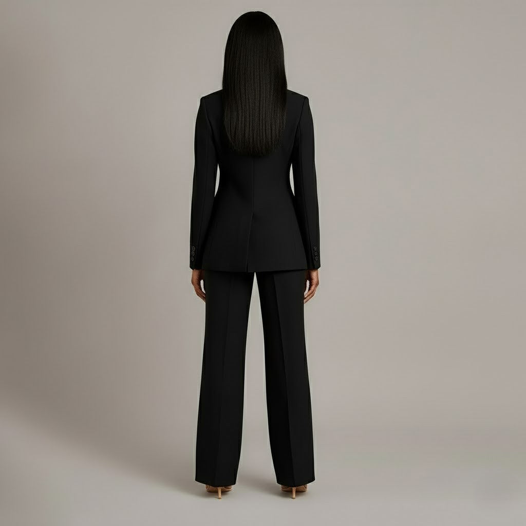 Chic women's tailored blazer and pant set, perfect for modern professional fashion.