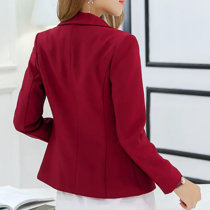 Stylish women's slim fit office blazer in charcoal grey, ideal for business casual attire