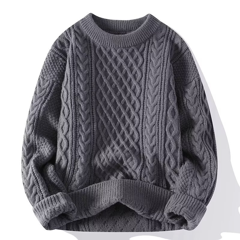 Front view of a women's soft textured crewneck sweater, a chic & comfortable choice for spring