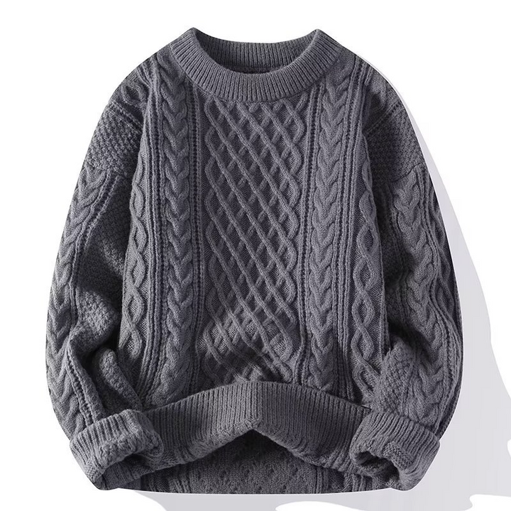 Front view of a women's soft textured crewneck sweater, a chic & comfortable choice for spring