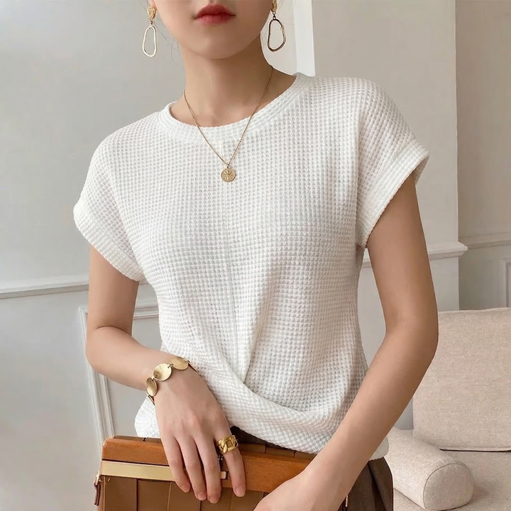 Versatile women's textured twist front top, perfect casual or elegant blouse with long sleeves.