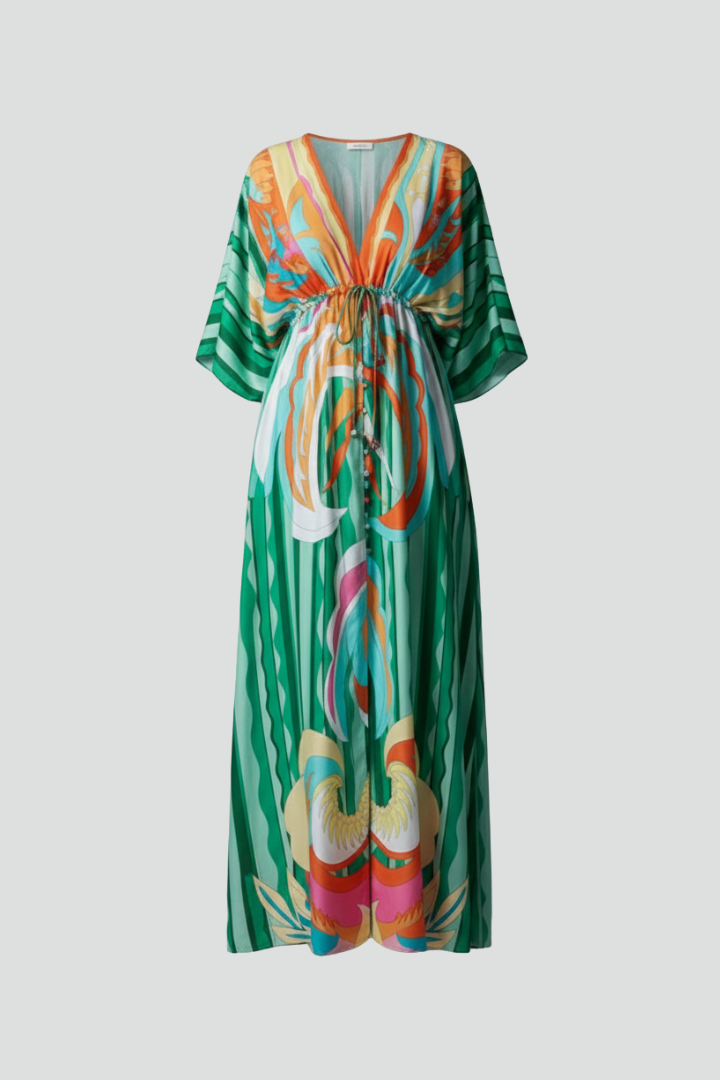Women's V-neck maxi dress with adjustable tie waist. Perfect for summer casual wear.