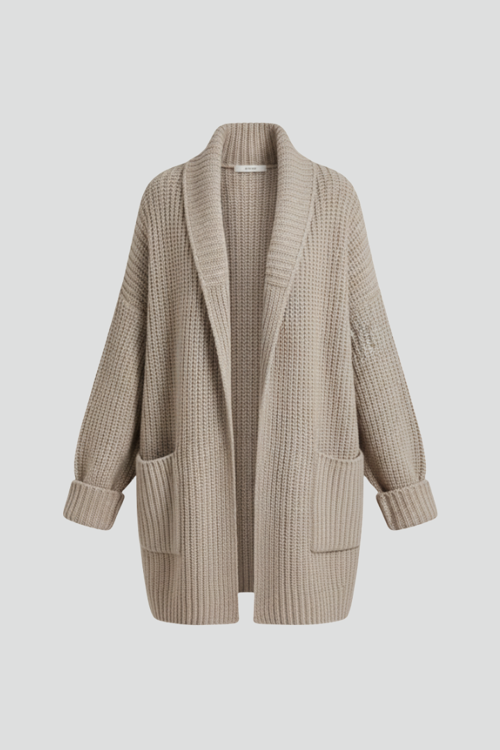 Women's V-neck ribbed open-front cardigan. Long sleeve, versatile for fall & winter layering.