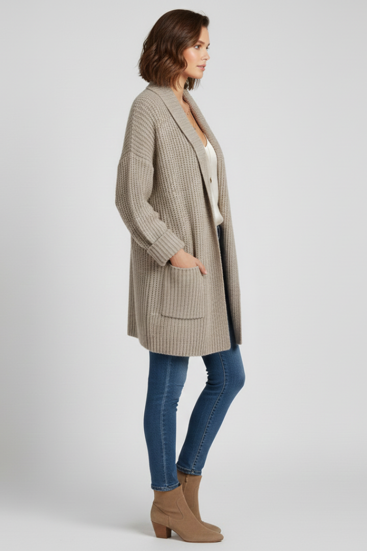 Versatile women's V-neck ribbed open-front cardigan. Long sleeve, great for layering & everyday style.