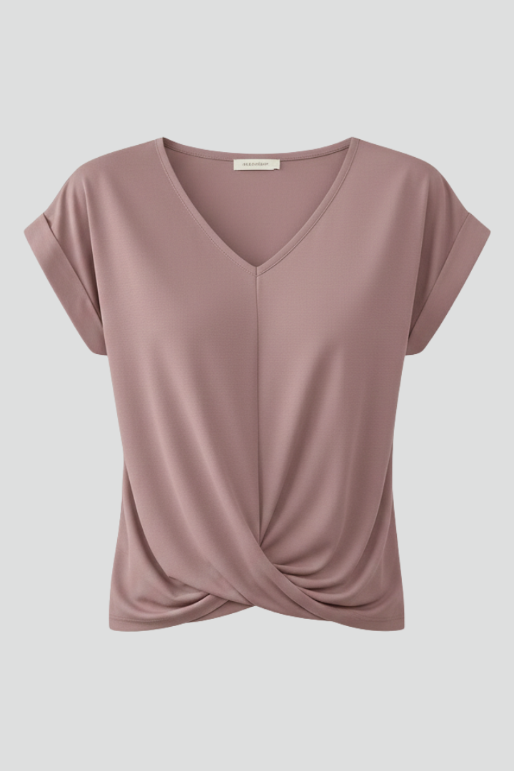 Women's V-neck short sleeve blouse, comfortable relaxed fit for everyday fashion.