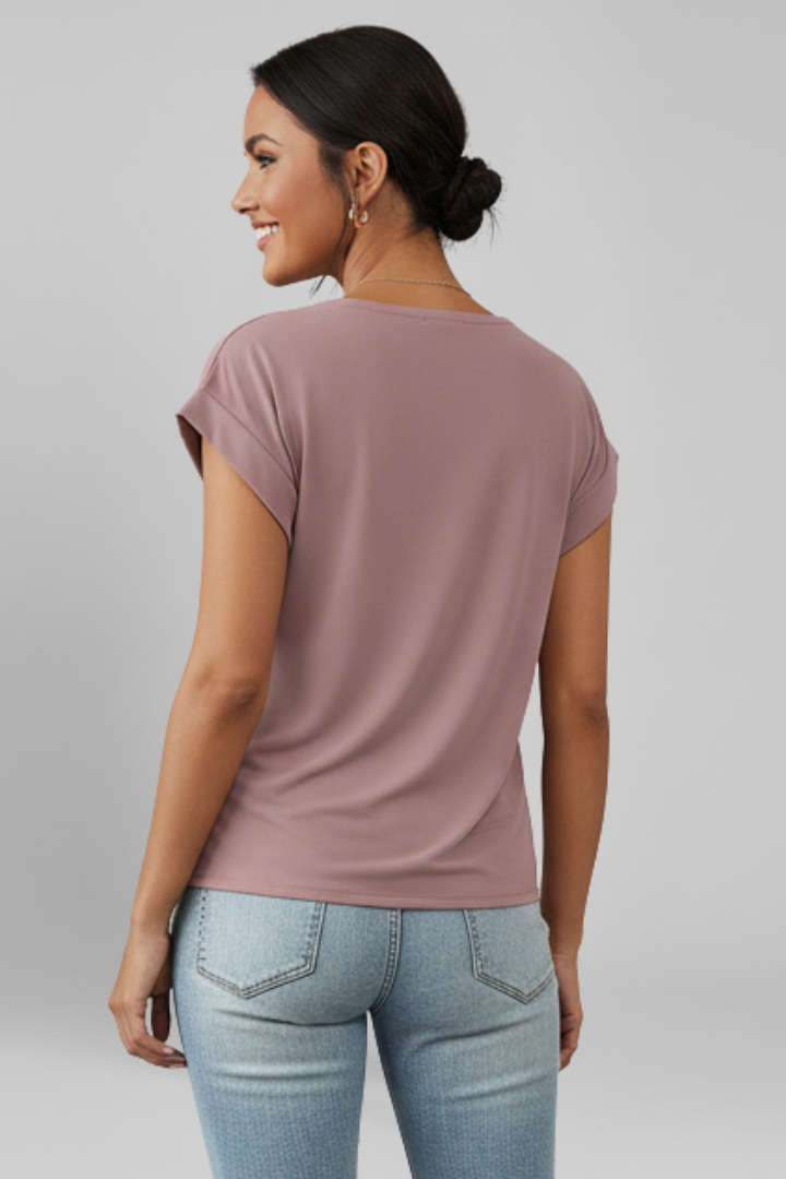 Comfortable summer V-neck short sleeve blouse for women, effortless everyday fashion.