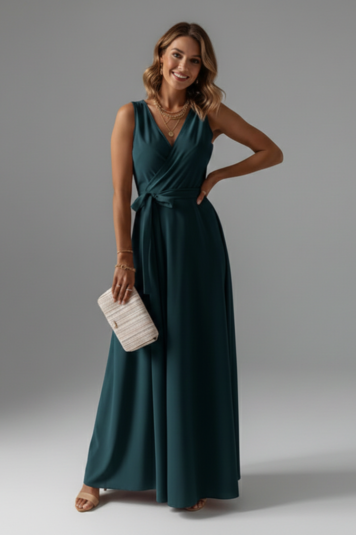 Versatile women's V-neck sleeveless maxi dress, ideal for summer parties or an elegant casual look.