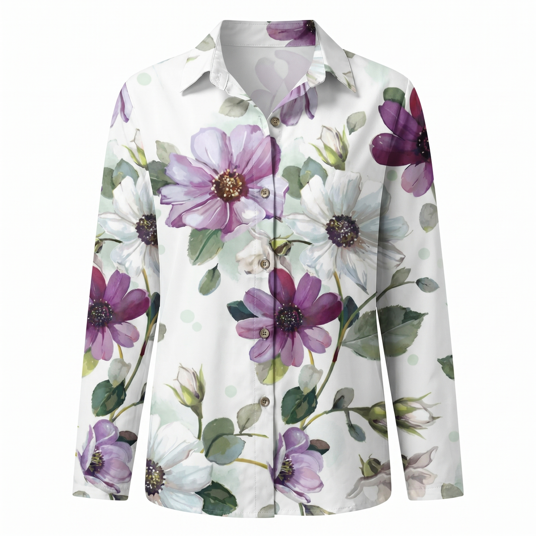 On-trend women's abstract print split neck blouse, ideal for versatile styling.