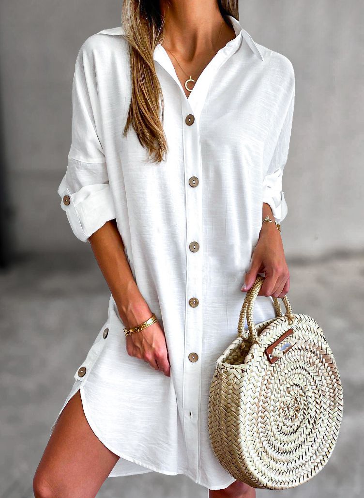 Versatile women's button-up dress, ideal for casual summer fashion & everyday elegance.