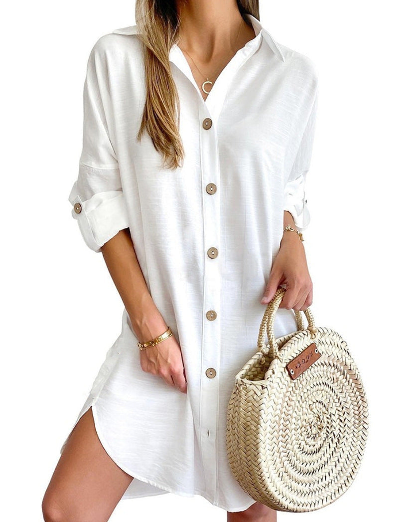 Effortlessly chic women's shirt dress, a comfortable button-up design for summer.