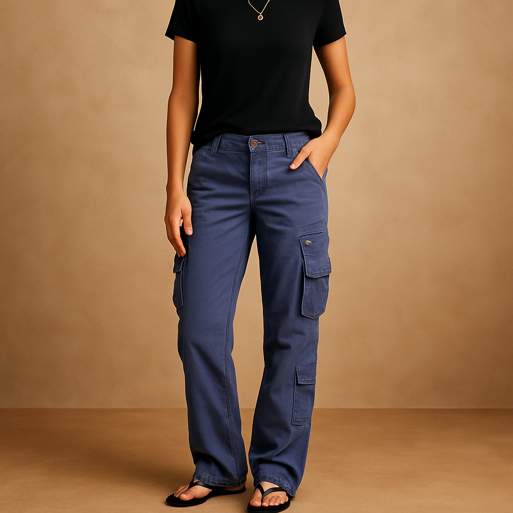 Comfortable women's cargo pants, straight leg fit, ideal for effortless everyday fashion and casual wear.